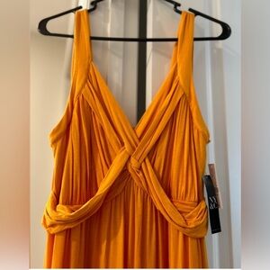 NWT New York & Company Long Maxi Dress, Gold, sz XL, 17” pit to pit and 55” long